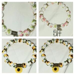 Floral Beaded Bracelet with BFF Charm